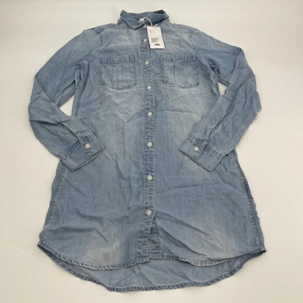 H&M Dress 0 Womens Blue Lightweight Shirt Dress Chambray Collared Casual New